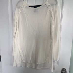 Design History Cream Scoop Neck Knit Sweater with Side Braid Detail